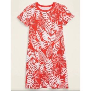 Old navy red and white tropical fitted crew neck tee dress